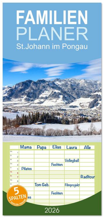 Produktbild: Familienplaner 2026 - St.Johann im Pongau mit 5 Spalten (Wandkalender, 21 x 45 cm) CALVENDO