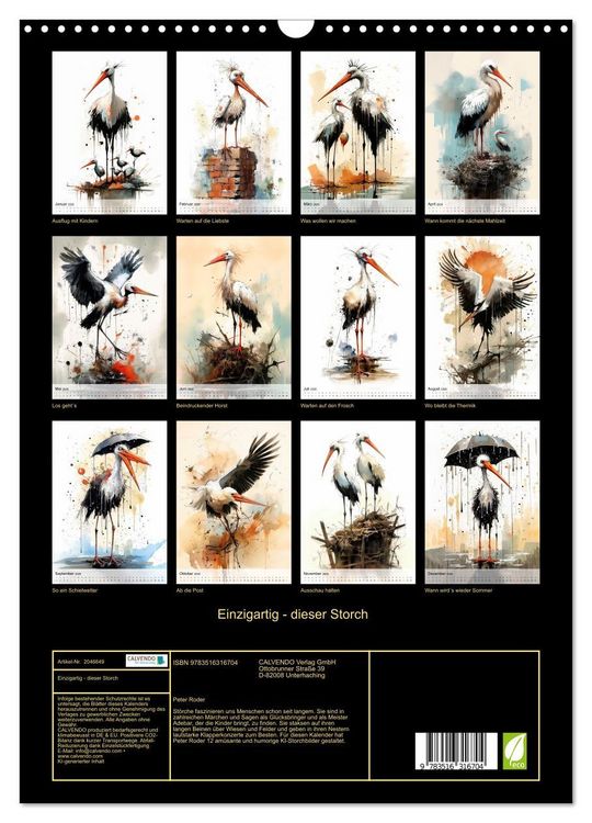 Produktbild: Einzigartig - dieser Storch (Wandkalender 2026 DIN A3 hoch), CALVENDO Monatskalender