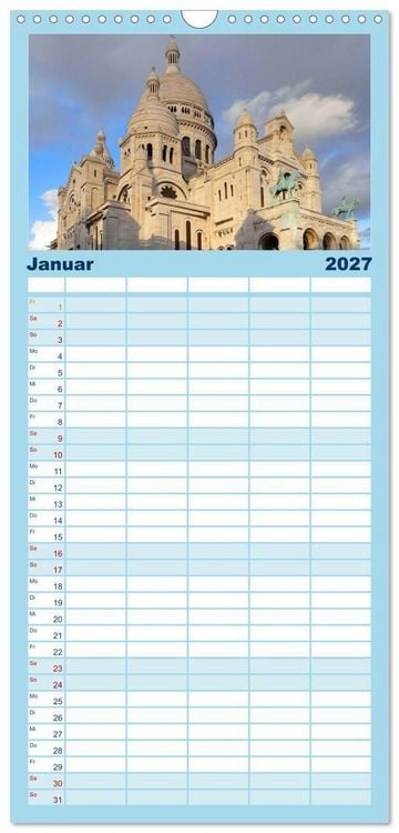 Produktbild: Familienplaner 2027 - Paris mit 5 Spalten (Wandkalender, 21 x 45 cm) CALVENDO