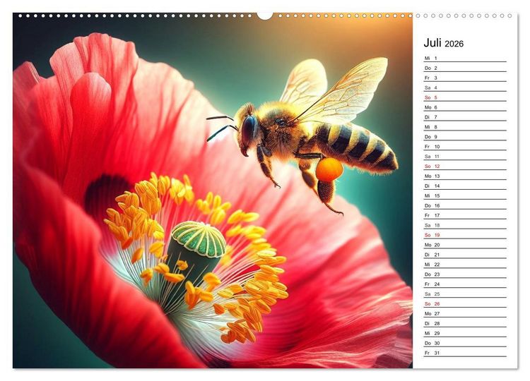 Produktbild: Biene auf Bl&uuml;te - Faszinierende Details durch k&uuml;nstliche Intelligenz (hochwertiger Premium Wandkalender 2026 DIN A2 quer), Kunstdruck in Hochglanz