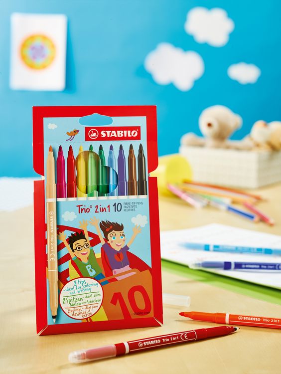 Produktbild: STABILO Filzstift und Fineliner in einem -   Trio 2 in 1 - 10er Pack mit 10 verschiedenen Farben