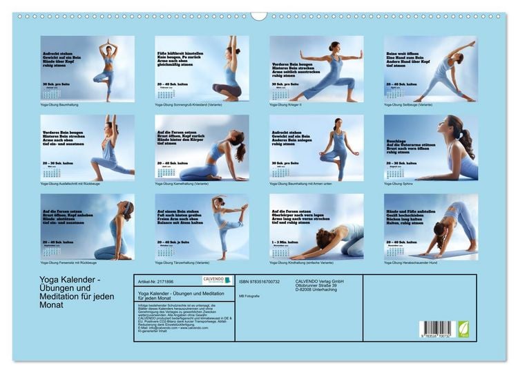 Produktbild: Yoga Kalender - &Uuml;bungen und Meditation f&uuml;r jeden Monat (Wandkalender 2026 DIN A2 quer), CALVENDO Monatskalender