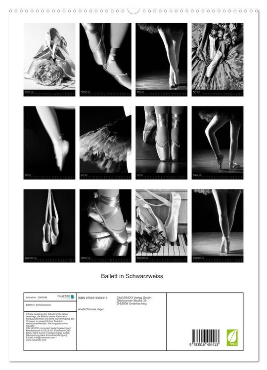Produktbild: Ballett in Schwarzweiss (hochwertiger Premium Wandkalender 2026 DIN A2 hoch), Kunstdruck in Hochglanz
