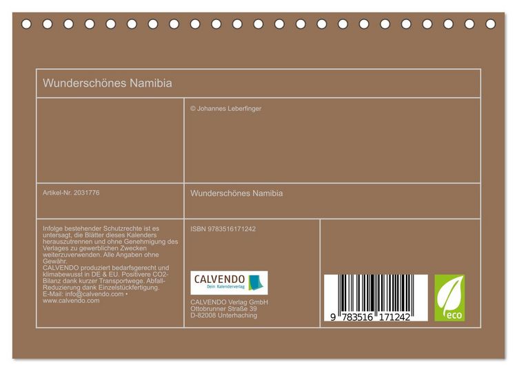 Produktbild: Wundersch&ouml;nes Namibia (Tischkalender 2026 DIN A5 quer), CALVENDO Monatskalender