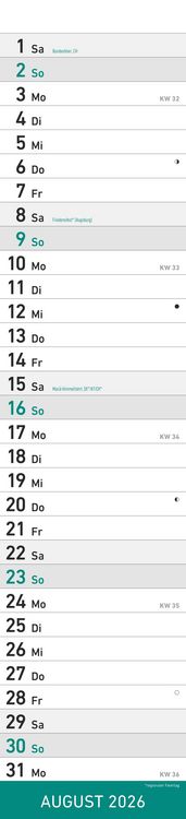 Produktbild: Streifenplaner MINT 2026 - Streifenkalender - Wandplaner - Küchen-Kalender - 11,3x49,5