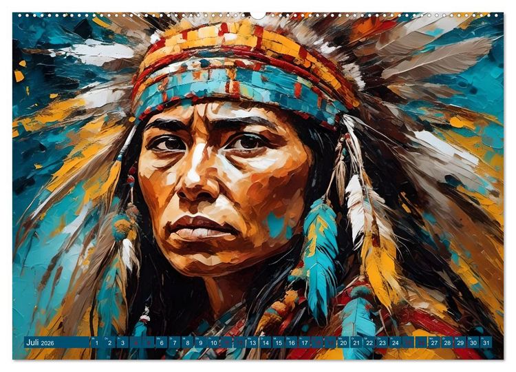 Produktbild: Portraits im Stil amerikanischer Ureinwohner (hochwertiger Premium Wandkalender 2026 DIN A2 quer), Kunstdruck in Hochglanz