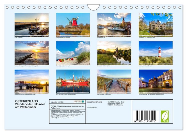 Produktbild: OSTFRIESLAND Wundervolle Halbinsel am Wattenmeer (Wandkalender 2026 DIN A4 quer), CALVENDO Monatskalender