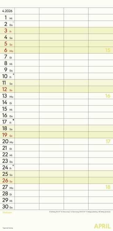 Produktbild: Superplaner M 2026 4 Spalten - Familien-Timer 22x45 cm - Offset-Papier - mit Ferienterminen - Wand-Planer - Familienkalender - Alpha Edition