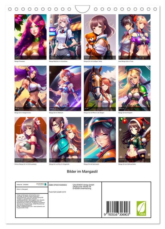 Produktbild: Bilder im Mangastil (Wandkalender 2026 DIN A4 hoch), CALVENDO Monatskalender