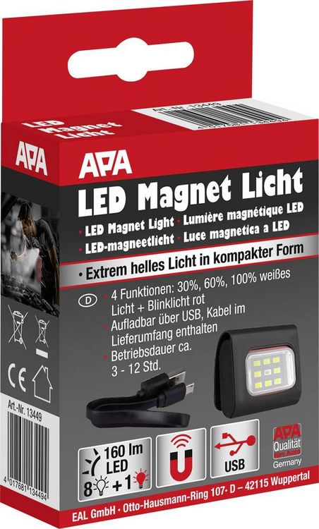 Produktbild: APA 13449 LED Magnet Licht LED Arbeitsleuchte akkubetrieben 1.8 W 160 lm Anzahl mitgelieferte Akkus 1