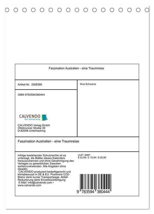 Produktbild: Faszination Australien - eine Traumreise (Tischkalender 2027 DIN A5 hoch), CALVENDO Monatskalender