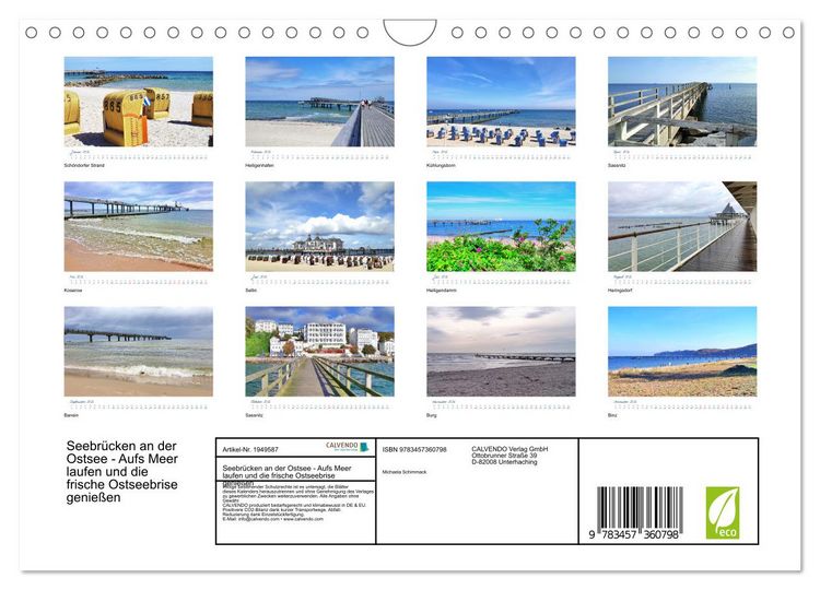 Produktbild: Seebr&uuml;cken an der Ostsee - Aufs Meer laufen und die frische Ostseebrise genie&szlig;en (Wandkalender 2026 DIN A4 quer), CALVENDO Monatskalender
