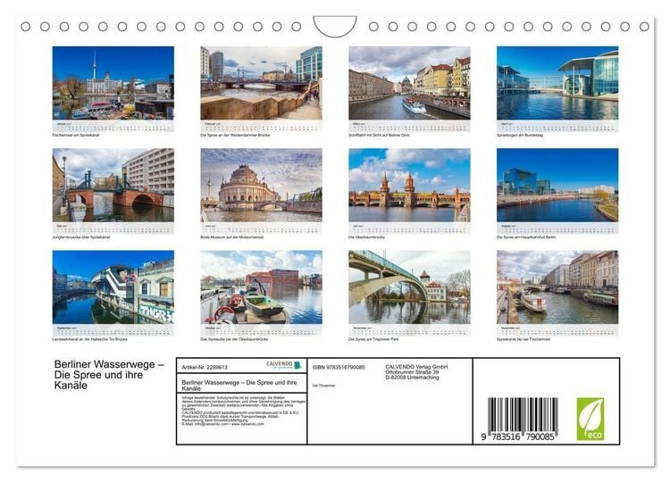 Produktbild: Berliner Wasserwege &ndash; Die Spree und ihre Kan&auml;le (Wandkalender 2027 DIN A4 quer), CALVENDO Monatskalender