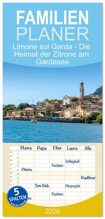 Produktbild: Familienplaner 2026 - Limone sul Garda - Die Heimat der Zitrone am Gardasee mit 5 Spalten (Wandkalender, 21 x 45 cm) CALVENDO
