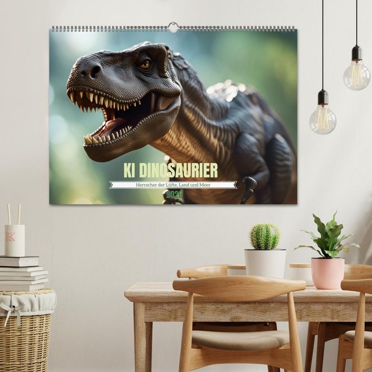 Produktbild: KI Dinosaurier - Herrscher der L&uuml;fte, Land und Meer (Wandkalender 2026 DIN A2 quer), CALVENDO Monatskalender