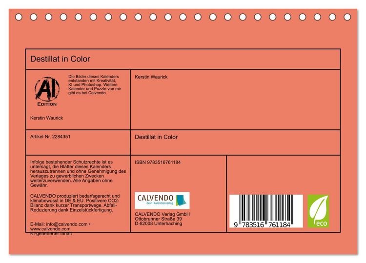 Produktbild: Destillat in Color (Tischkalender 2027 DIN A5 quer), CALVENDO Monatskalender