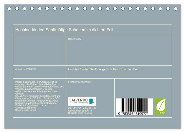 Produktbild: Hochlandrinder. Sanftm&uuml;tige Schotten im dichten Fell (Tischkalender 2027 DIN A5 quer), CALVENDO Monatskalender