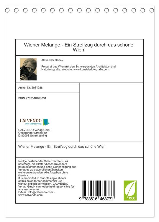 Produktbild: Wiener Melange - Ein Streifzug durch das sch&ouml;ne Wien (Tischkalender 2026 DIN A5 hoch), CALVENDO Monatskalender