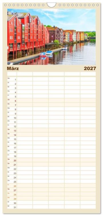 Produktbild: Familienplaner 2027 - Norwegens K&uuml;stenst&auml;dte mit 5 Spalten (Wandkalender, 21 x 45 cm) CALVENDO