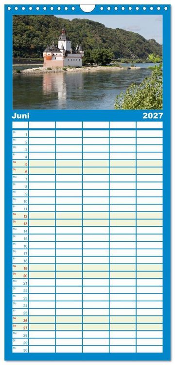 Produktbild: Familienplaner 2027 - Oberes Mittelrheintal Sehnsuchtsziel f&uuml;r Romantiker mit 5 Spalten (Wandkalender, 21 x 45 cm) CALVENDO
