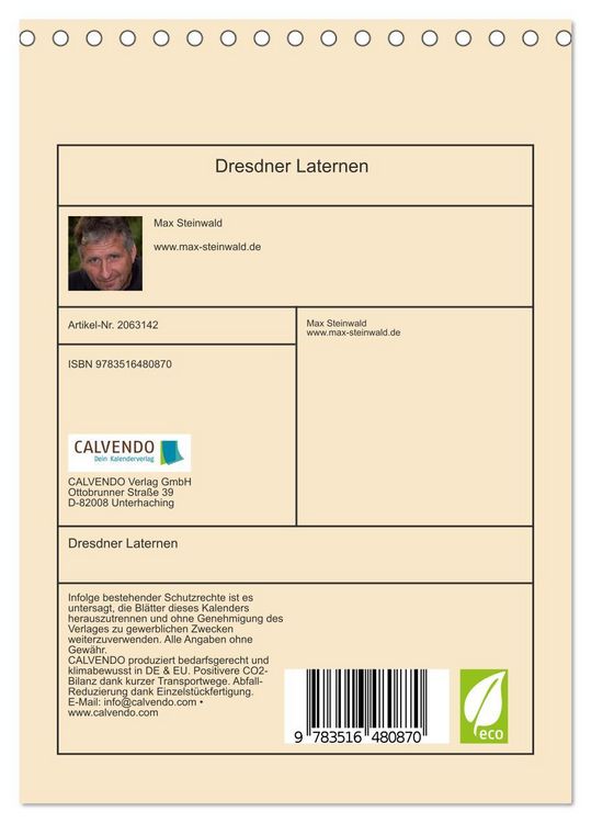 Produktbild: Dresdner Laternen (Tischkalender 2026 DIN A5 hoch), CALVENDO Monatskalender