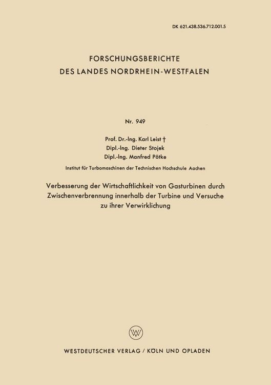 Produktbild: Verbesserung der Wirtschaftlichkeit von Gasturbinen durch Zwischenverbrennung innerhalb der Turbine und Versuche zu ihrer Verwirklichung