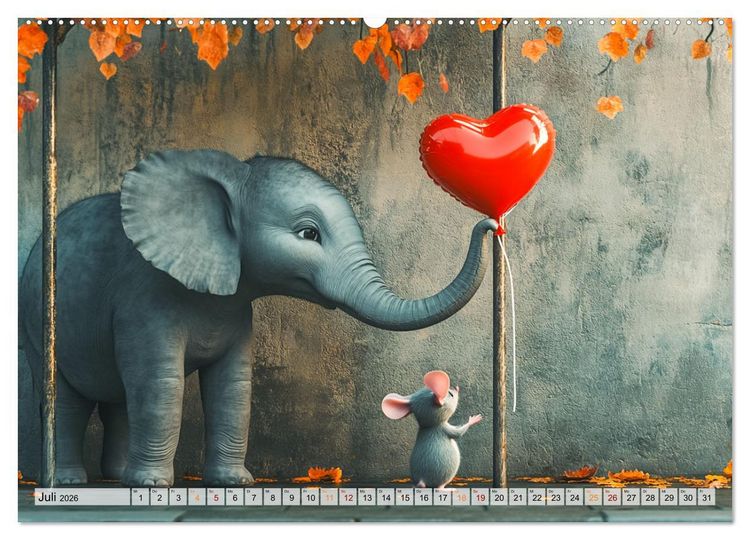 Produktbild: Der rote Luftballon - Elefant und Maus zeigen Dir das Jahr (hochwertiger Premium Wandkalender 2026 DIN A2 quer), Kunstdruck in Hochglanz