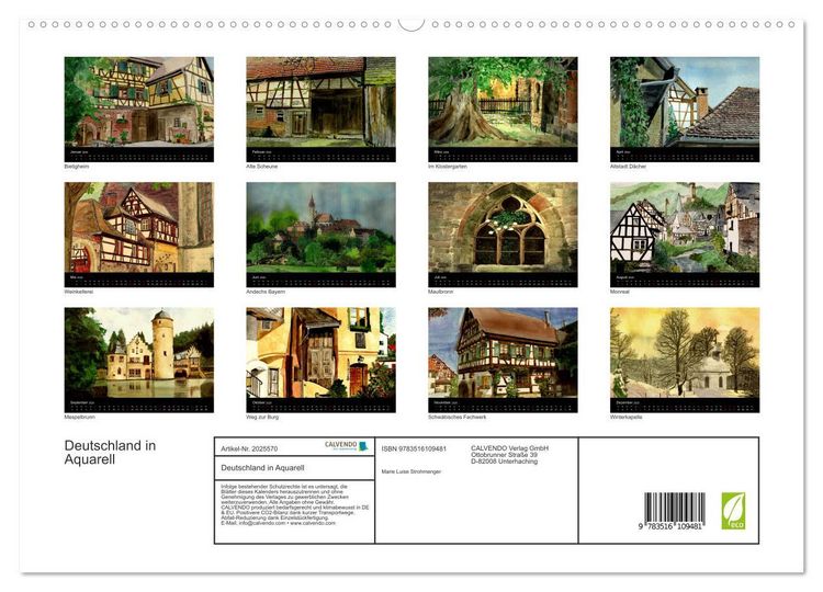 Produktbild: Deutschland in Aquarell (hochwertiger Premium Wandkalender 2026 DIN A2 quer), Kunstdruck in Hochglanz
