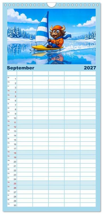 Produktbild: Familienplaner 2027 - Tierischer Wintersport - Lustige Tiere im Schnee mit 5 Spalten (Wandkalender, 21 x 45 cm) CALVENDO