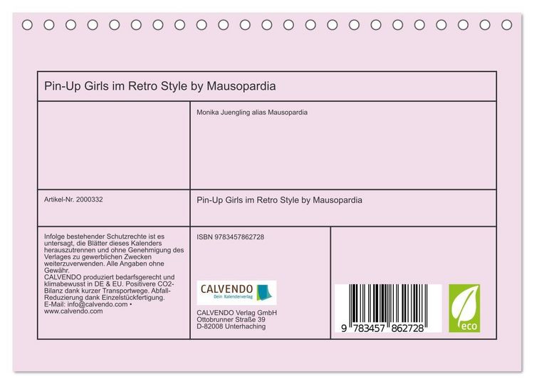 Produktbild: Pin-Up Girls im Retro Style by Mausopardia (Tischkalender 2026 DIN A5 quer), CALVENDO Monatskalender