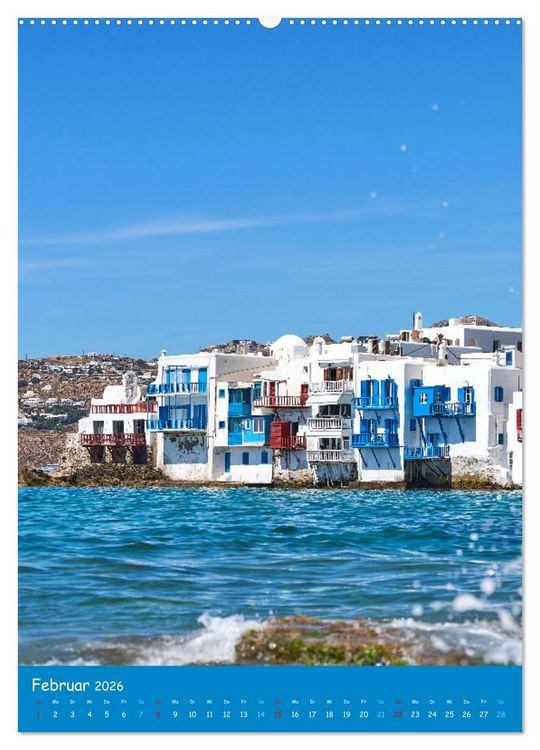 Produktbild: Griechenland - Die griechischen Inseln Mykonos und Santorini (Wandkalender 2026 DIN A2 hoch), CALVENDO Monatskalender