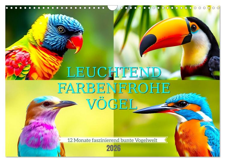 Produktbild: Leuchtend farbenfrohe V&ouml;gel (Wandkalender 2026 DIN A3 quer), CALVENDO Monatskalender