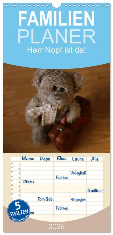 Produktbild: Familienplaner 2026 - Herr Nopf ist da! mit 5 Spalten (Wandkalender, 21 x 45 cm) CALVENDO