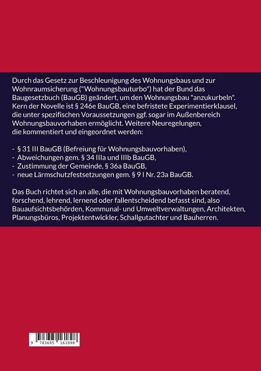 Produktbild: Die BauGB-Novelle zur Beschleunigung des Wohnungsbaus und zur Wohnraumsicherung - der "Wohnungsbauturbo"