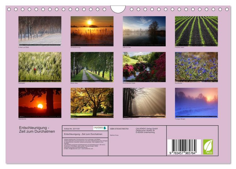 Produktbild: Entschleunigung - Zeit zum Durchatmen (Wandkalender 2026 DIN A4 quer), CALVENDO Monatskalender