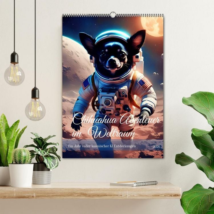 Produktbild: Chihuahua Abenteuer im Weltraum (Wandkalender 2026 DIN A2 hoch), CALVENDO Monatskalender