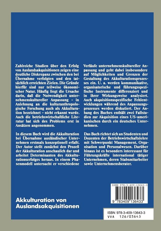 Produktbild: Akkulturation von Auslandsakquisitionen