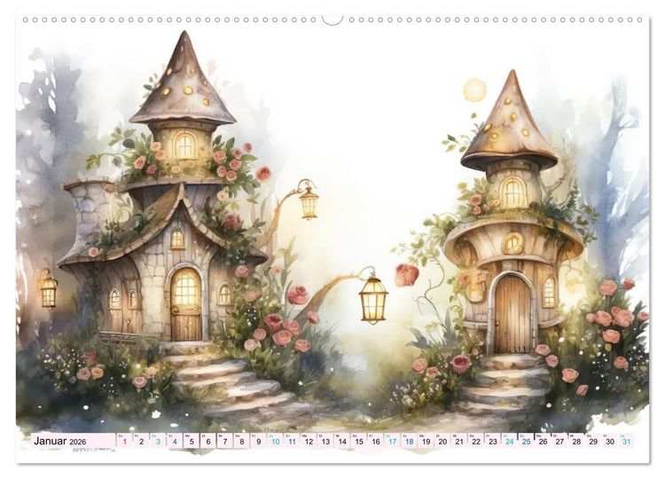 Produktbild: M&auml;rchenhafte Feenh&auml;uschen (hochwertiger Premium Wandkalender 2026 DIN A2 quer), Kunstdruck in Hochglanz