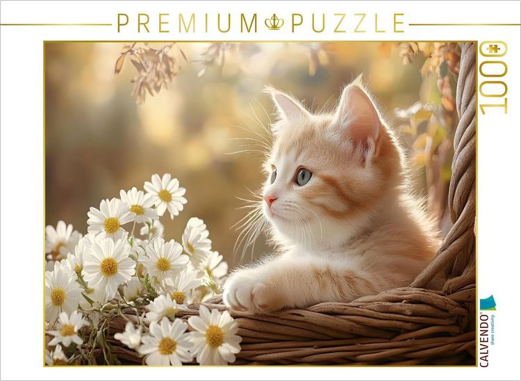 Produktbild: CALVENDO Puzzle Rotes Katzenbaby im Blumenkorb | 1000 Teile Lege-Gr&ouml;&szlig;e 64x48cm Foto-Puzzle f&uuml;r gl&uuml;ckliche Stunden