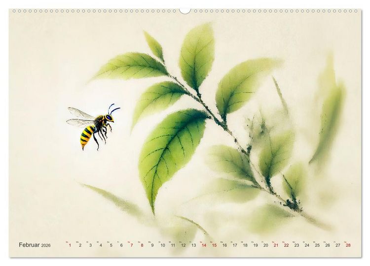 Produktbild: Zen der Natur - Pflanzen und Insekten im Stile der Tuschmalerei (hochwertiger Premium Wandkalender 2026 DIN A2 quer), Kunstdruck in Hochglanz