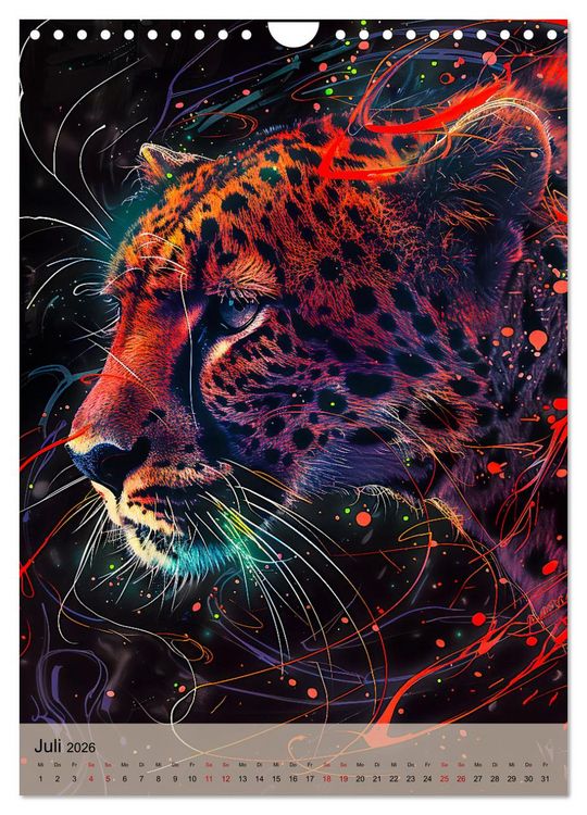 Produktbild: Raubkatzen - Geschmeidige J&auml;ger im Neonlicht (Wandkalender 2026 DIN A4 hoch), CALVENDO Monatskalender