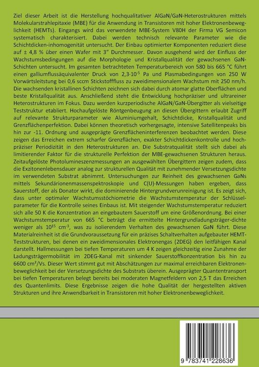 Produktbild: Plasmaunterst&uuml;tzte Molekularstrahlepitaxie von AlGaN/GaN-Heterostrukturen