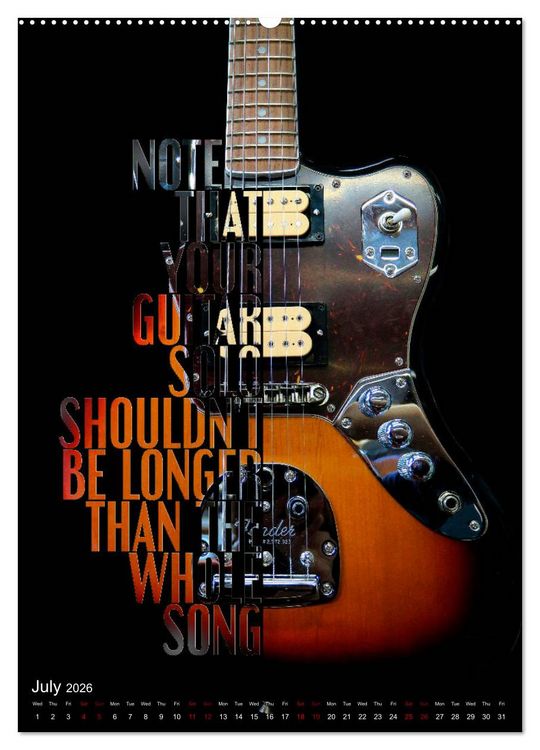 Produktbild: Rock Guitar Beauties (High Quality Premium Wall Calendar 2026 DIN A2 portrait),CALVENDO 12 Month Wall Calendar