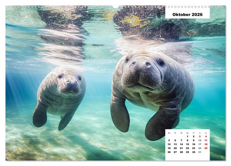 Produktbild: Manatees. Faszinierende Rundschwanzseek&uuml;he (hochwertiger Premium Wandkalender 2026 DIN A2 quer), Kunstdruck in Hochglanz