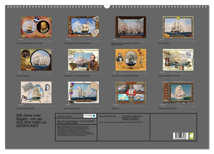Produktbild: 500 Jahre unter Segeln - von der GOLDEN HIND zur KERSHONES (Wandkalender 2026 DIN A2 quer), CALVENDO Monatskalender