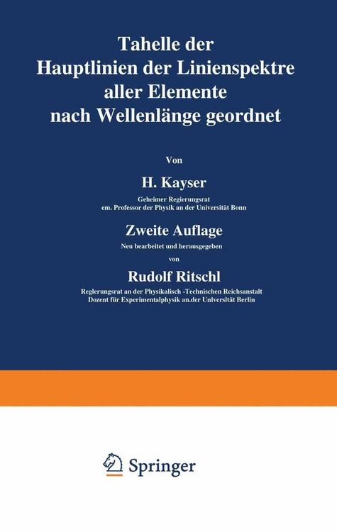Produktbild: Tabelle der Hauptlinien der Linienspektre aller Elemente nach Wellenl&auml;nge geordnet