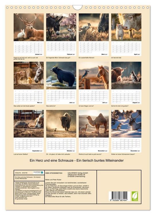 Produktbild: Ein Herz und eine Schnauze - Ein tierisch buntes Miteinander (Wandkalender 2027 DIN A3 hoch), CALVENDO Monatskalender
