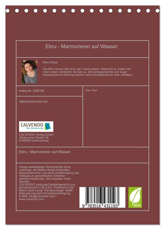 Produktbild: Ebru - Marmorieren auf Wasser (Tischkalender 2026 DIN A5 hoch), CALVENDO Monatskalender