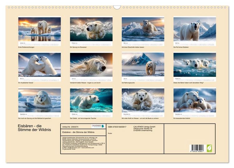 Produktbild: Eisb&auml;ren - die Stimme der Wildnis (Wandkalender 2026 DIN A2 quer), CALVENDO Monatskalender