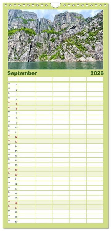 Produktbild: Familienplaner 2026 - Norwegens wundersch&ouml;ne Fjorde mit 5 Spalten (Wandkalender, 21 x 45 cm) CALVENDO